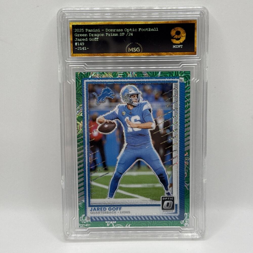 Panini 2025 Donruss Optic Football Jared Goff #149 Dragon Prizm /24 Lions Graded